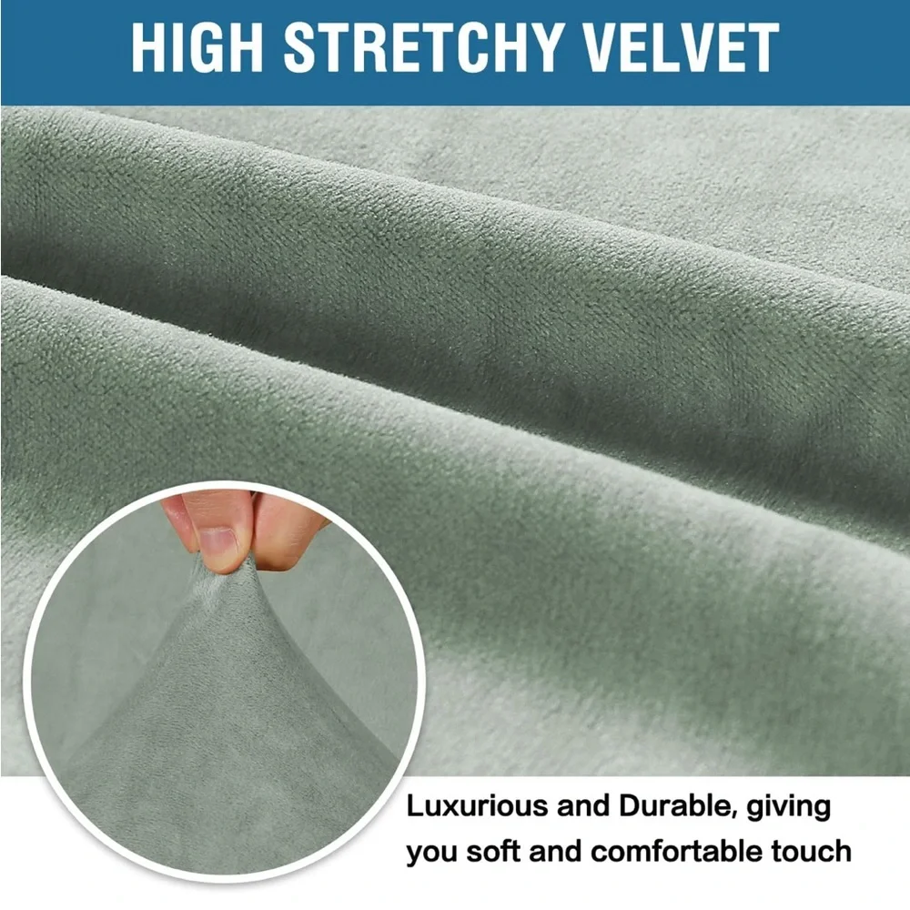Sea Grass Green Velvet Loveseat Sofa Slip Cover W/Stretch 58-72” Square Cushion